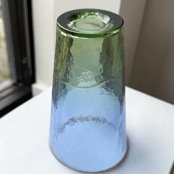 Blue & Green Hand Blown Textured Glass Vase 6 1/2" Contemporary Modern Handmade - Picture 5 of 10